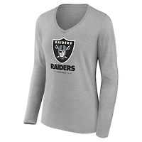 Women's  Gray Las Vegas Raiders Team Lockup Long Sleeve V-Neck T-Shirt