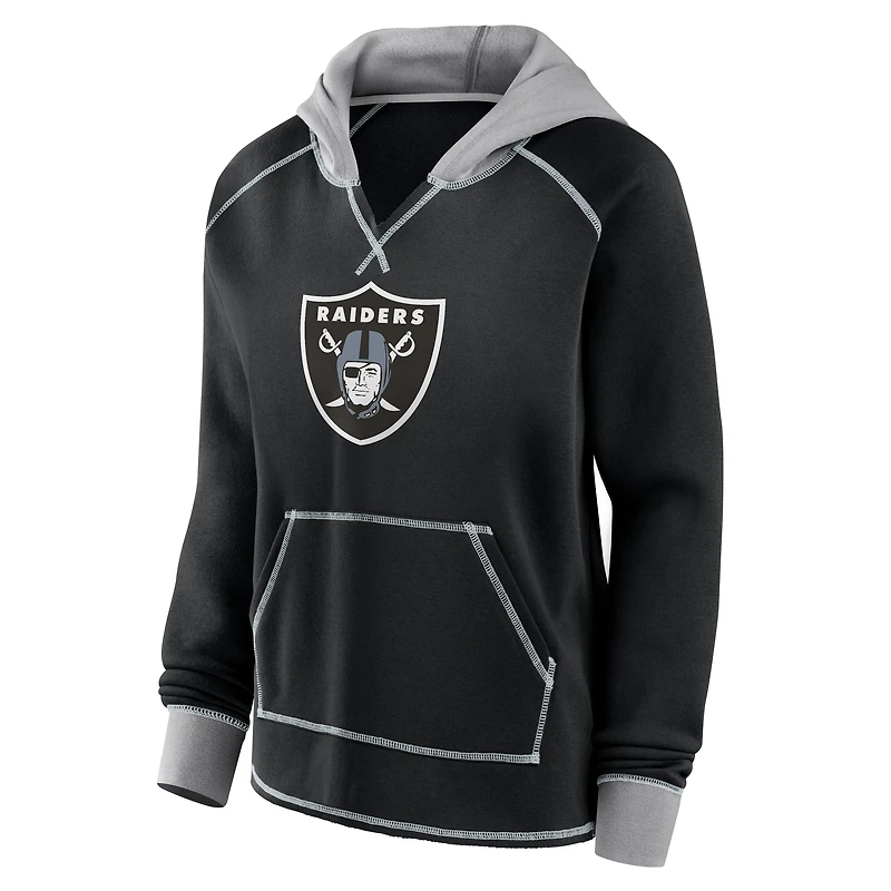 Women's Logo Athletic Black Las Vegas Raiders Boom Fleece Pullover V-Neck Hoodie
