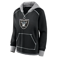 Women's Logo Athletic Black Las Vegas Raiders Boom Fleece Pullover V-Neck Hoodie