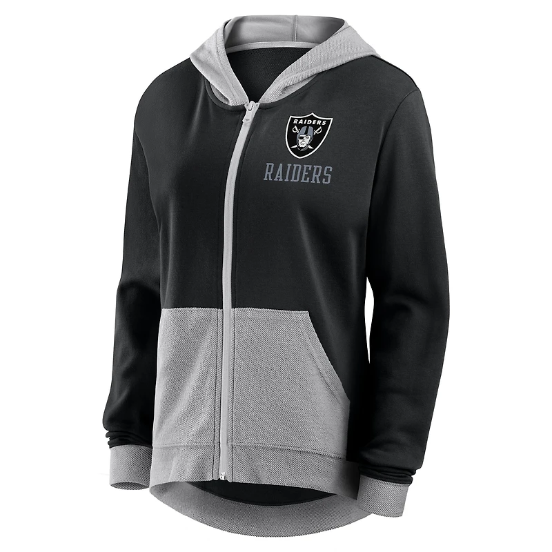 Sweat à capuche zippé noir logo Athletic Las Vegas Raiders Hit It French Terry pour femme