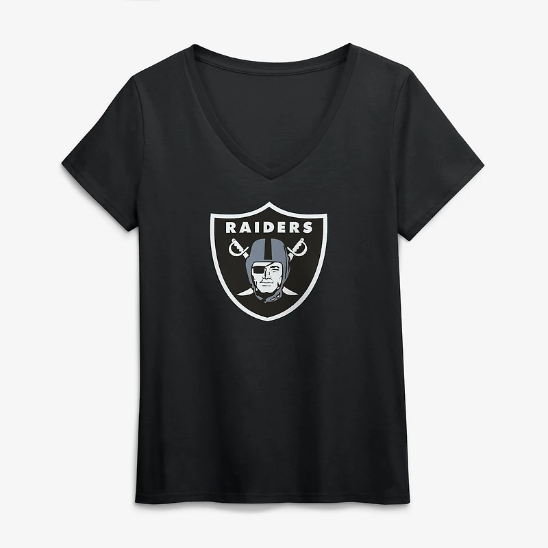 Women's Logo Athletic Black Las Vegas Raiders Primary V-Neck T-Shirt