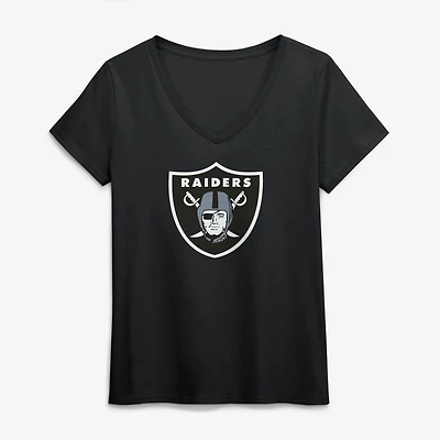 Women's Logo Athletic Black Las Vegas Raiders Primary V-Neck T-Shirt