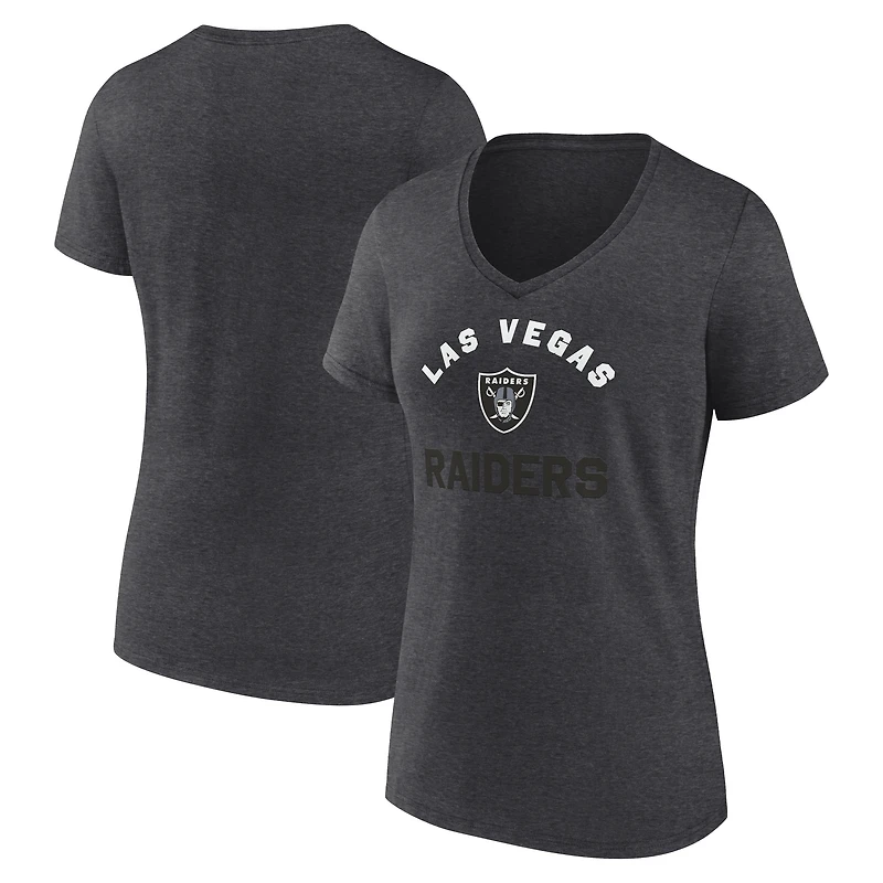 T-shirt col V sans manches pour femme, motif athlétique, gris chiné, des Las Vegas Raiders.
