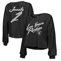T-shirt court à manches longues et col en V pour femme, coupe décontractée, avec inscription nom numéro des Las Vegas Raiders, noir, par Majestic Threads Ashton Jeanty