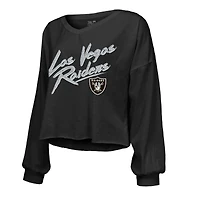 T-shirt court à manches longues et col en V pour femme, coupe décontractée, avec inscription nom numéro des Las Vegas Raiders, noir, par Majestic Threads Ashton Jeanty