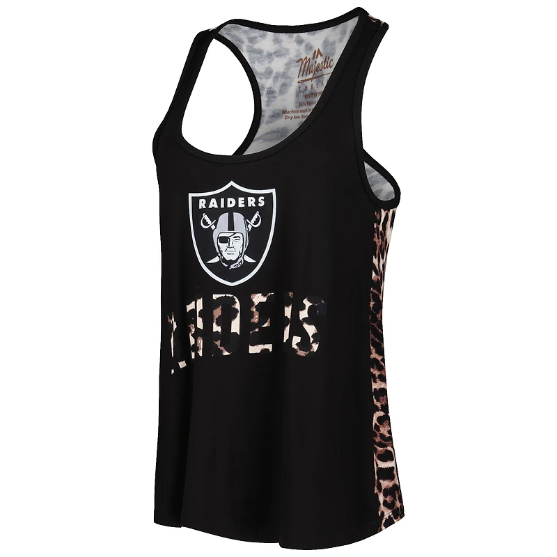 Débardeur dos nageur léopard Majestic Threads noir Las Vegas Raiders pour femme