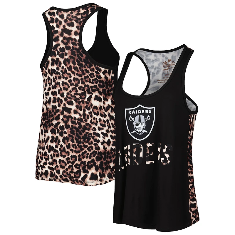 Women's Majestic Threads Black Las Vegas Raiders Leopard Racerback Tank Top