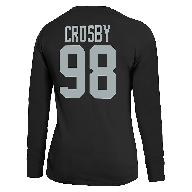 T-shirt à manches longues pour femme Majestic Threads Maxx Crosby Black avec nom et numéro de joueur des Las Vegas Raiders