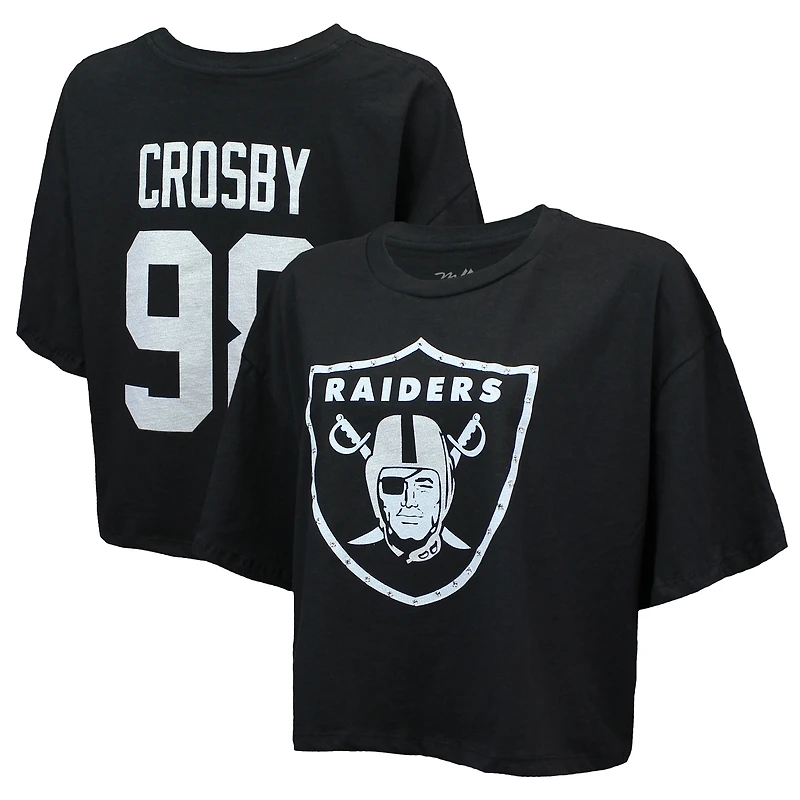 Women's Majestic Threads Maxx Crosby Black Las Vegas Raiders Swarovski Crystals Boxy Cropped Name & Number T-Shirt