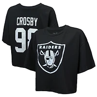 Women's Majestic Threads Maxx Crosby Black Las Vegas Raiders Swarovski Crystals Boxy Cropped Name & Number T-Shirt