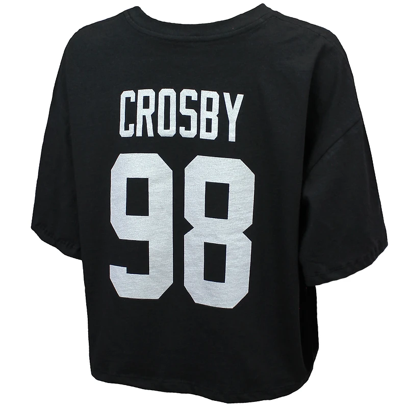 Women's Majestic Threads Maxx Crosby Black Las Vegas Raiders Swarovski Crystals Boxy Cropped Name & Number T-Shirt