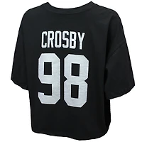 Women's Majestic Threads Maxx Crosby Black Las Vegas Raiders Swarovski Crystals Boxy Cropped Name & Number T-Shirt