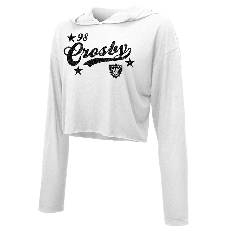 Women's Majestic Threads Maxx Crosby White Las Vegas Raiders Glitter Wordmark Hoodie