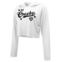 Women's Majestic Threads Maxx Crosby White Las Vegas Raiders Glitter Wordmark Hoodie