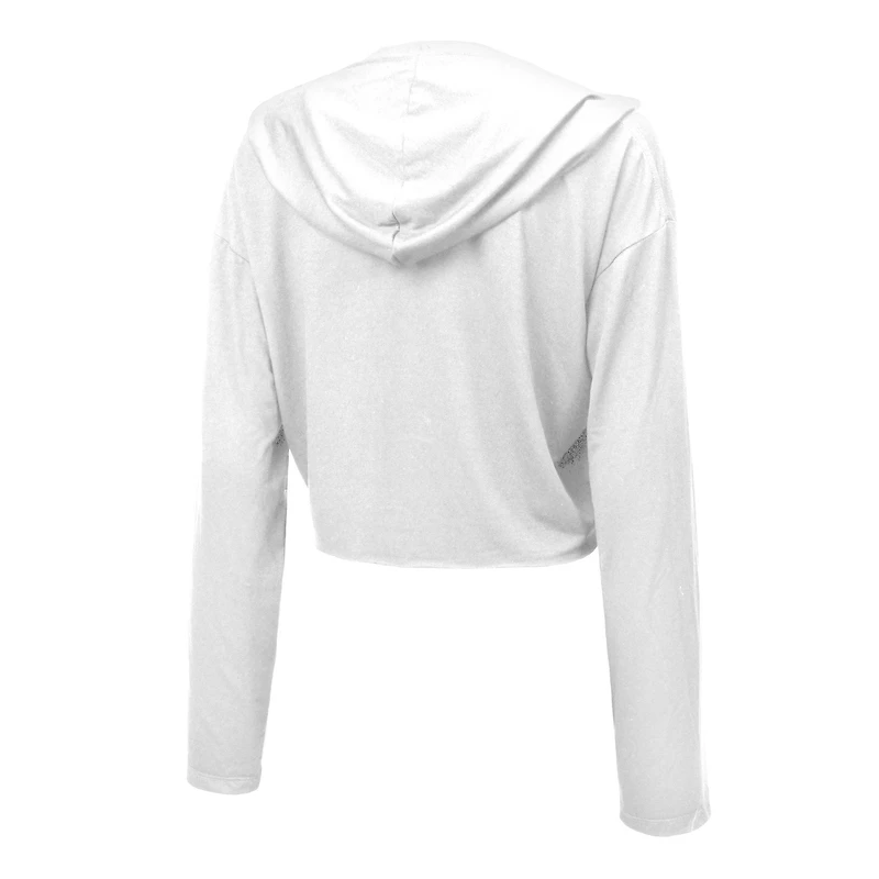 Women's Majestic Threads Maxx Crosby White Las Vegas Raiders Glitter Wordmark Hoodie