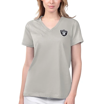 T-shirt à col en V pour femmes Margaritaville gris Las Vegas Raiders Game Time