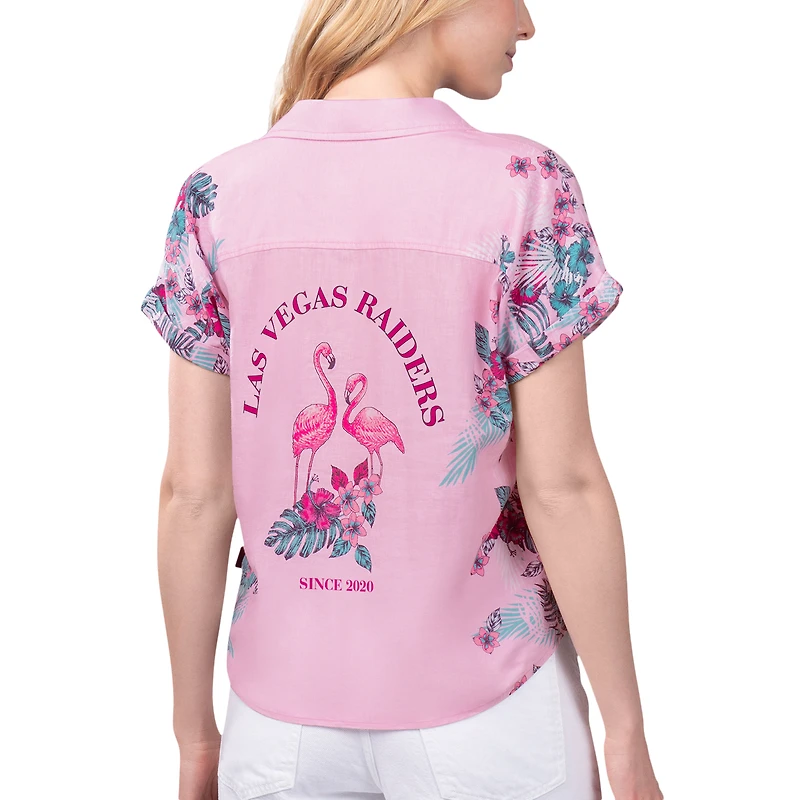 Chemise boutonnée nouée sur le devant du stade des Raiders de Las Vegas Margaritaville rose pour femmes