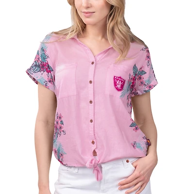 Chemise boutonnée nouée sur le devant du stade des Raiders de Las Vegas Margaritaville rose pour femmes