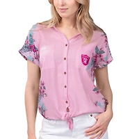 Chemise boutonnée nouée sur le devant du stade des Raiders de Las Vegas Margaritaville rose pour femmes