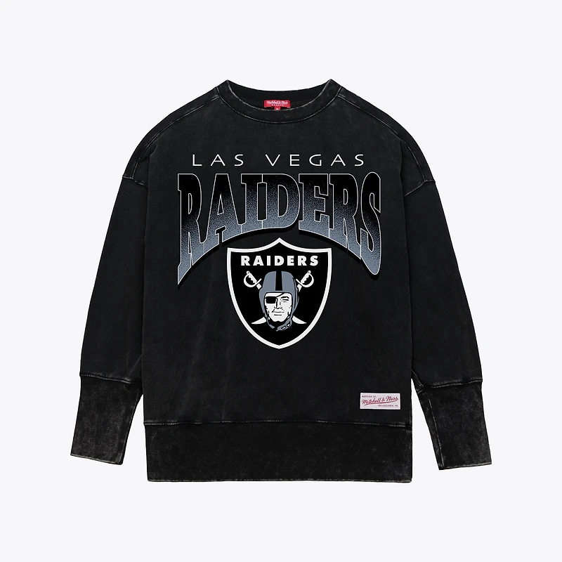 Women's Mitchell & Ness Black Las Vegas Raiders Delineate Mineral Wash Crewneck Sweatshirt