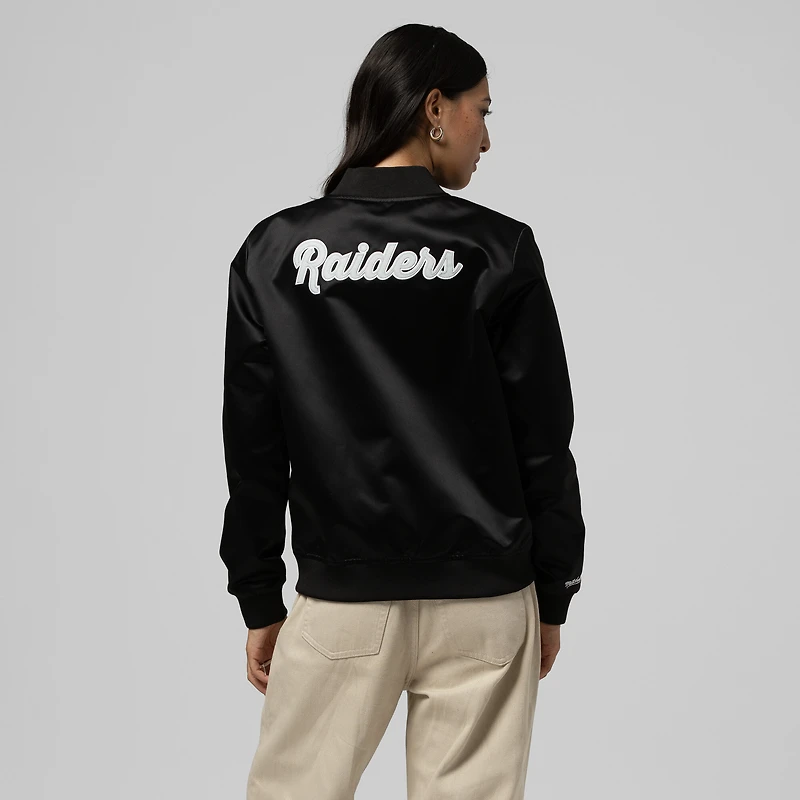 Veste en satin noire à boutons-pression pour femme Mitchell & Ness des Las Vegas Raiders