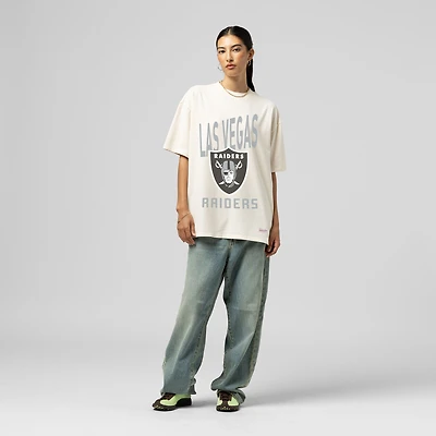 Women's Mitchell & Ness  Cream Las Vegas Raiders Logo Rise Boyfriend T-Shirt