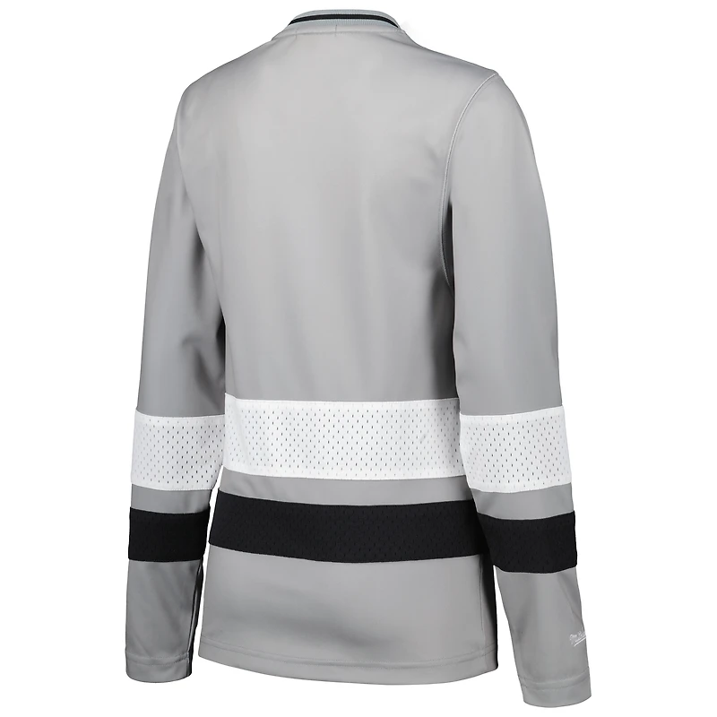 Women's Mitchell & Ness Silver Las Vegas Raiders Big Face 7.0 Long Sleeve Jersey T-Shirt