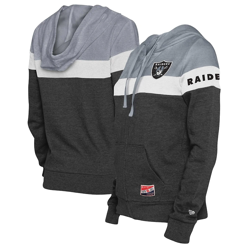 Women's New Era Black/Silver Las Vegas Raiders Throwback Colorblock Full-Zip Hoodie
