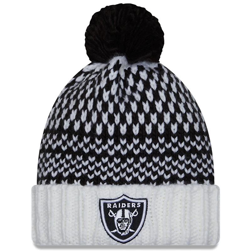 Bonnet en tricot à pompon à revers NFL Crucial Catch New Era pour femme, noir/blanc, Las Vegas Raiders 2023