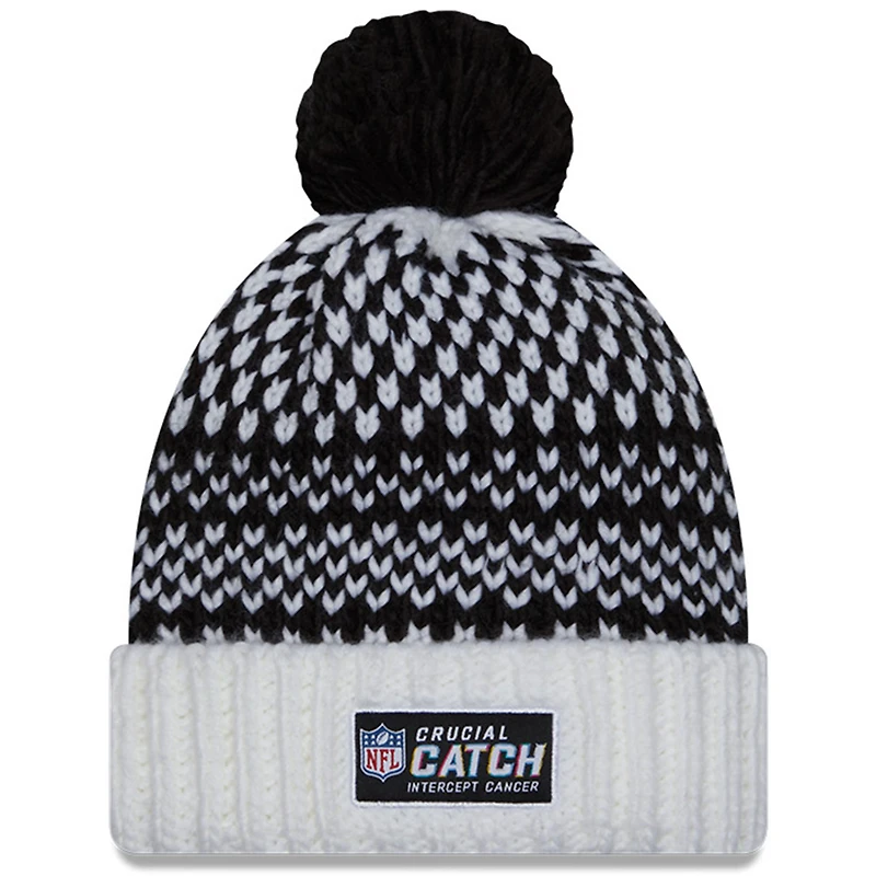 Bonnet en tricot à pompon à revers NFL Crucial Catch New Era pour femme, noir/blanc, Las Vegas Raiders 2023