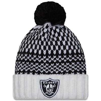 Bonnet en tricot à pompon à revers NFL Crucial Catch New Era pour femme, noir/blanc, Las Vegas Raiders 2023