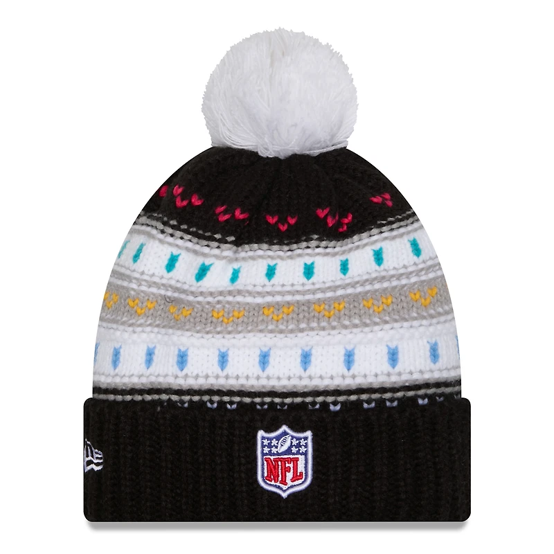 Women's New Era Black Las Vegas Raiders 2025 NFL Crucial Catch Cuffed Knit Hat with Pom