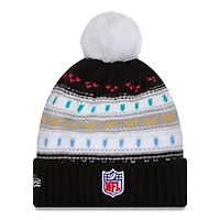 Women's New Era Black Las Vegas Raiders 2025 NFL Crucial Catch Cuffed Knit Hat with Pom