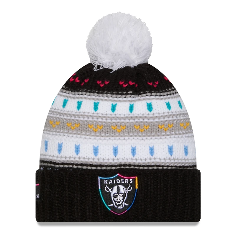 Bonnet à revers et pompon NFL Crucial Catch 2025 des Las Vegas Raiders de New Era pour femme