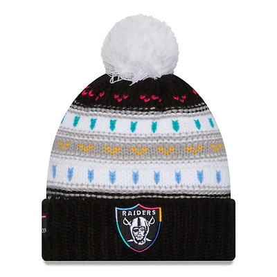 Women's New Era Black Las Vegas Raiders 2025 NFL Crucial Catch Cuffed Knit Hat with Pom