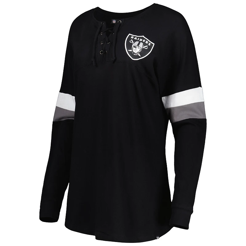 T-shirt à manches longues léger lacets Las Vegas Raiders Athletic Varsity New Era pour femme, noir
