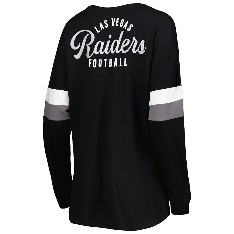 T-shirt à manches longues léger lacets Las Vegas Raiders Athletic Varsity New Era pour femme, noir