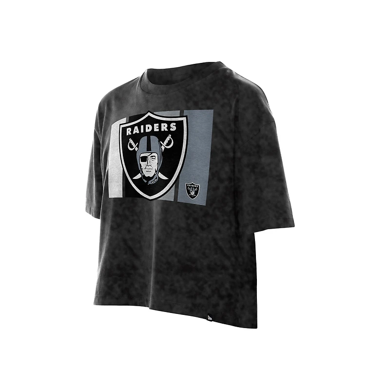 Women's New Era Black Las Vegas Raiders Boxy Cropped Sport Night Mineral Wash T-Shirt