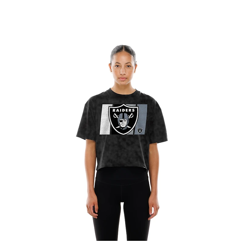 Women's New Era Black Las Vegas Raiders Boxy Cropped Sport Night Mineral Wash T-Shirt
