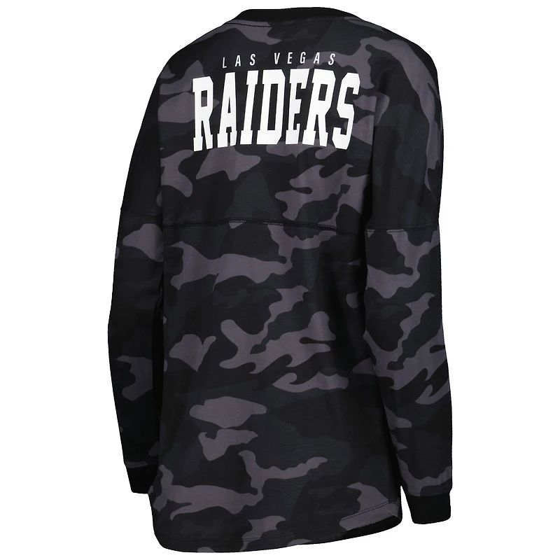 T-shirt à manches longues camouflage Las Vegas Raiders New Era noir pour femme