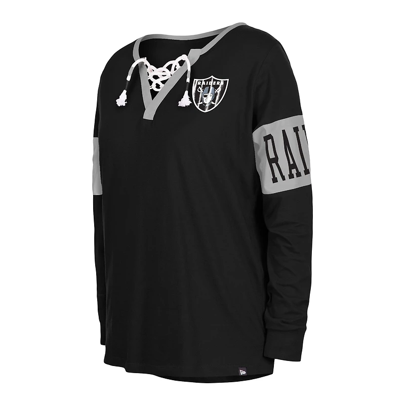 T-shirt à manches longues et col cranté Las Vegas Raiders New Era pour femme noir