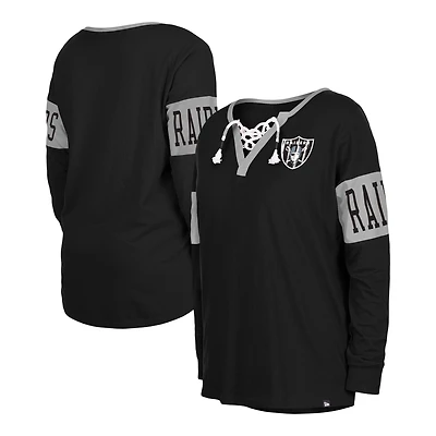 T-shirt à manches longues et col cranté Las Vegas Raiders New Era pour femme noir