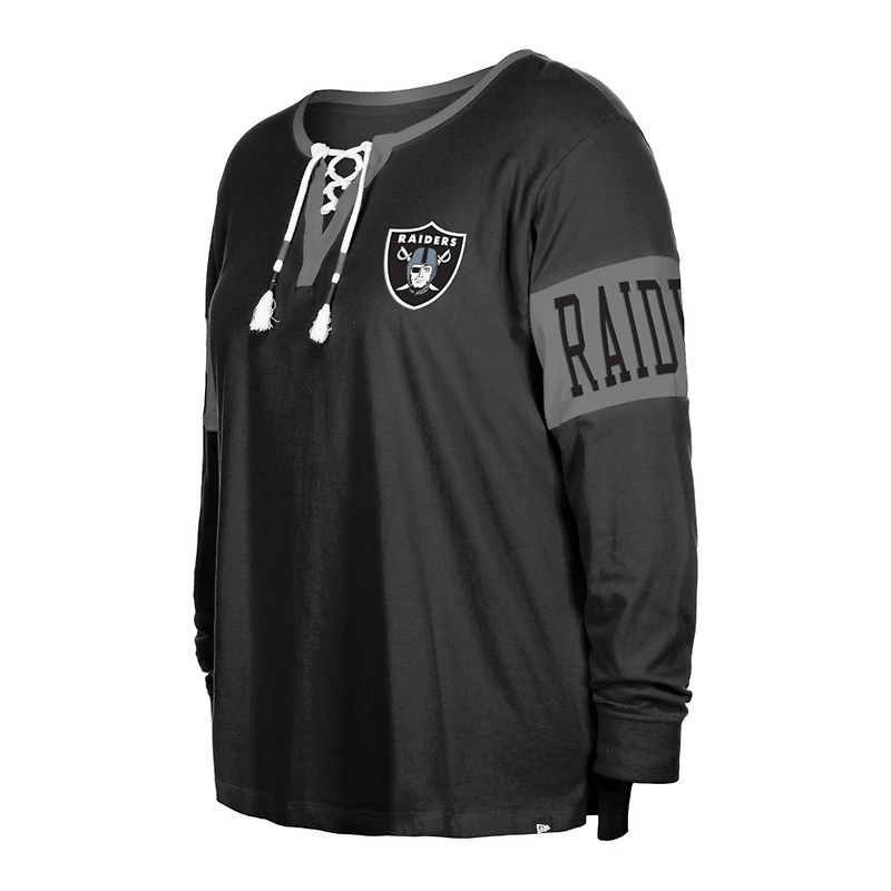 Women's New Era  Black Las Vegas Raiders Plus Lace-Up Notch Neck Long Sleeve T-Shirt
