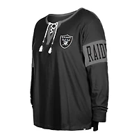 Women's New Era  Black Las Vegas Raiders Plus Lace-Up Notch Neck Long Sleeve T-Shirt
