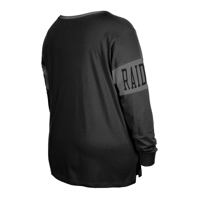 Women's New Era  Black Las Vegas Raiders Plus Lace-Up Notch Neck Long Sleeve T-Shirt