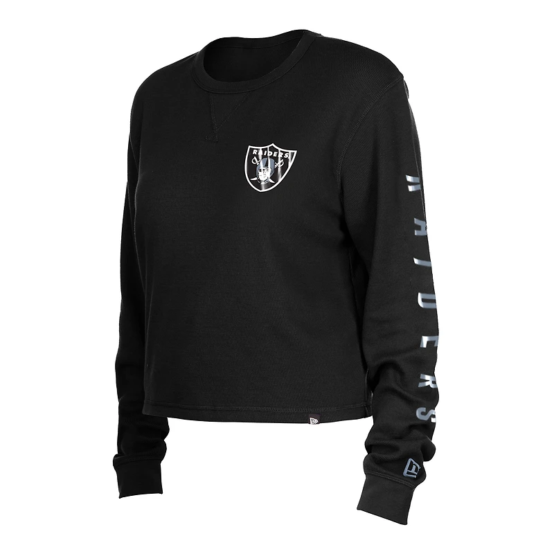 Women's New Era  Black Las Vegas Raiders Sport Night Thermal Long Sleeve Cropped T-Shirt