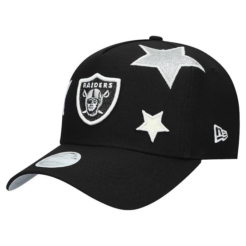 Casquette ajustable New Era noire Las Vegas Raiders Stardom A-Frame 9FORTY pour femme