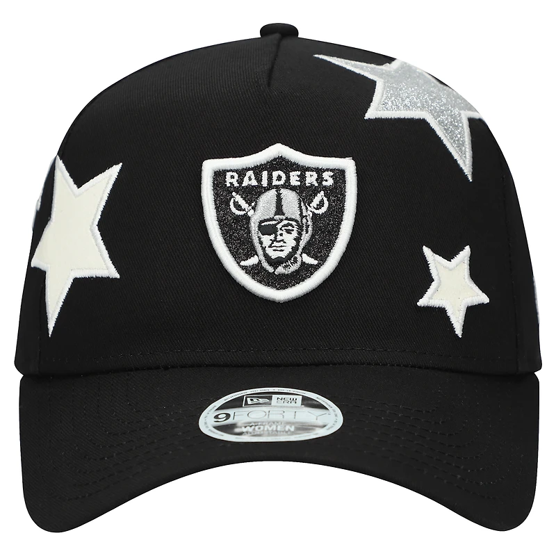 Casquette ajustable New Era noire Las Vegas Raiders Stardom A-Frame 9FORTY pour femme