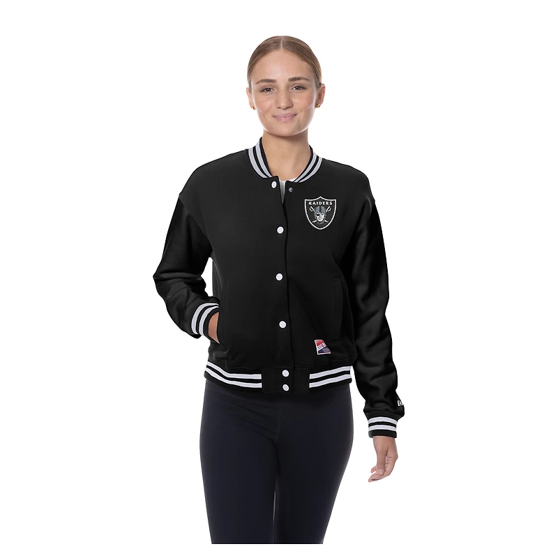 Women's New Era  Black Las Vegas Raiders Throwback Fleece Full-Snap Jacket
