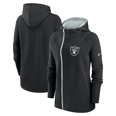 Sweat à capuche et zip intégral raglan asymétrique Nike Las Vegas Raiders pour femme, noir